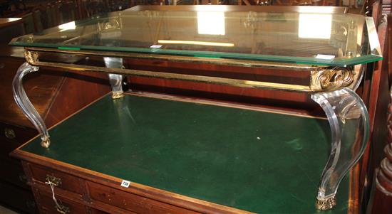 Gilt metal perspex glass top coffee table